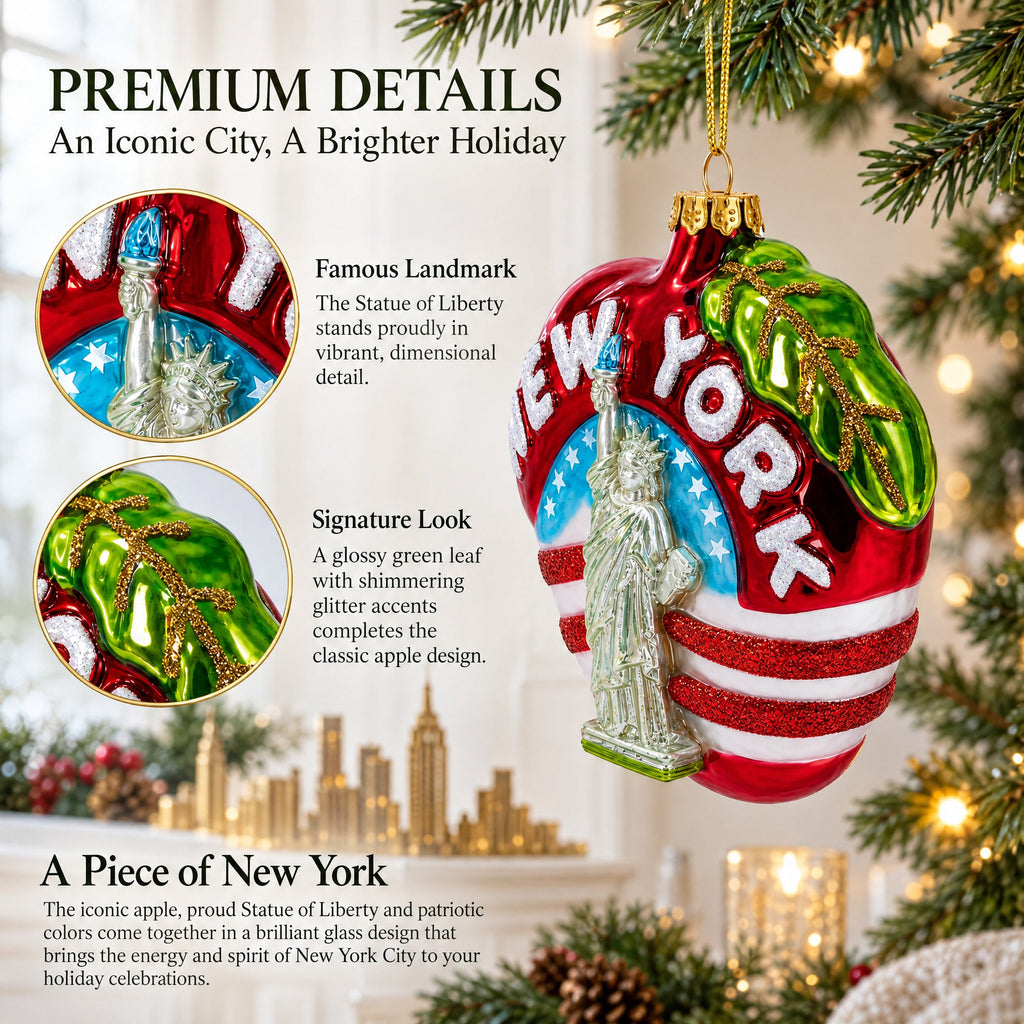 New York City Apple Symbol Glass Christmas Ornament