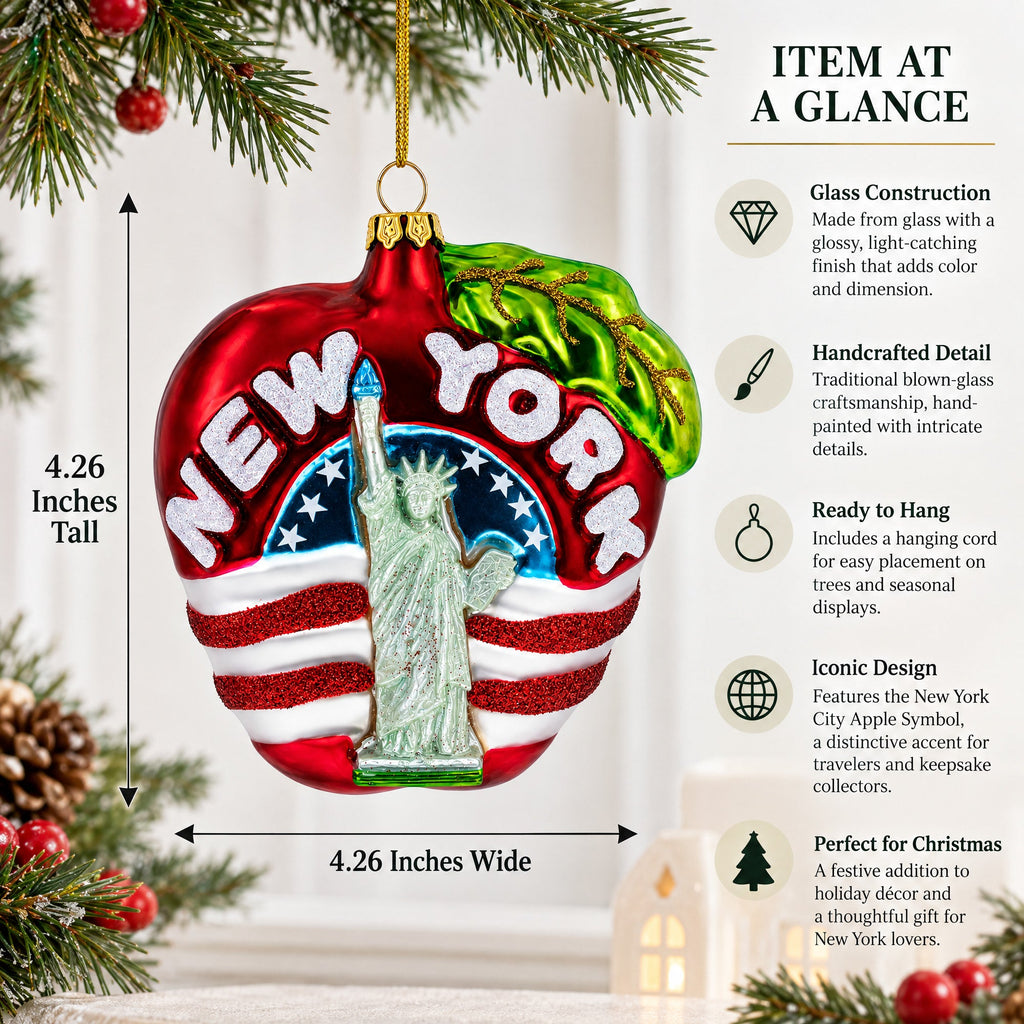 New York City Apple Symbol Glass Christmas Ornament