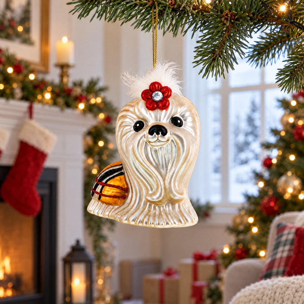 Shih Tzu Glass Christmas Ornament