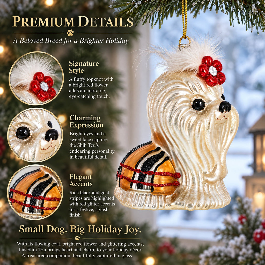 Shih Tzu Glass Christmas Ornament