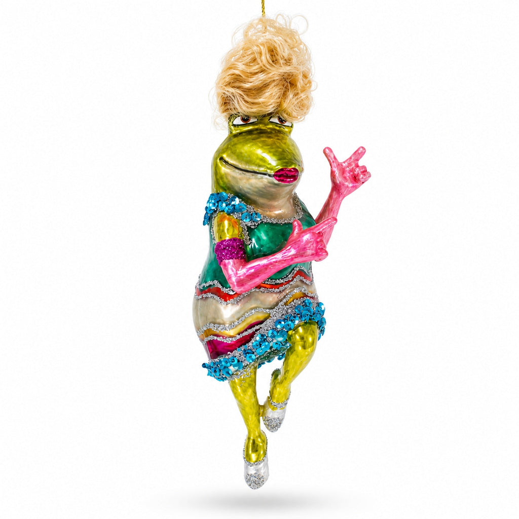 Funky Disco Dancing Frog Glass Christmas Ornament