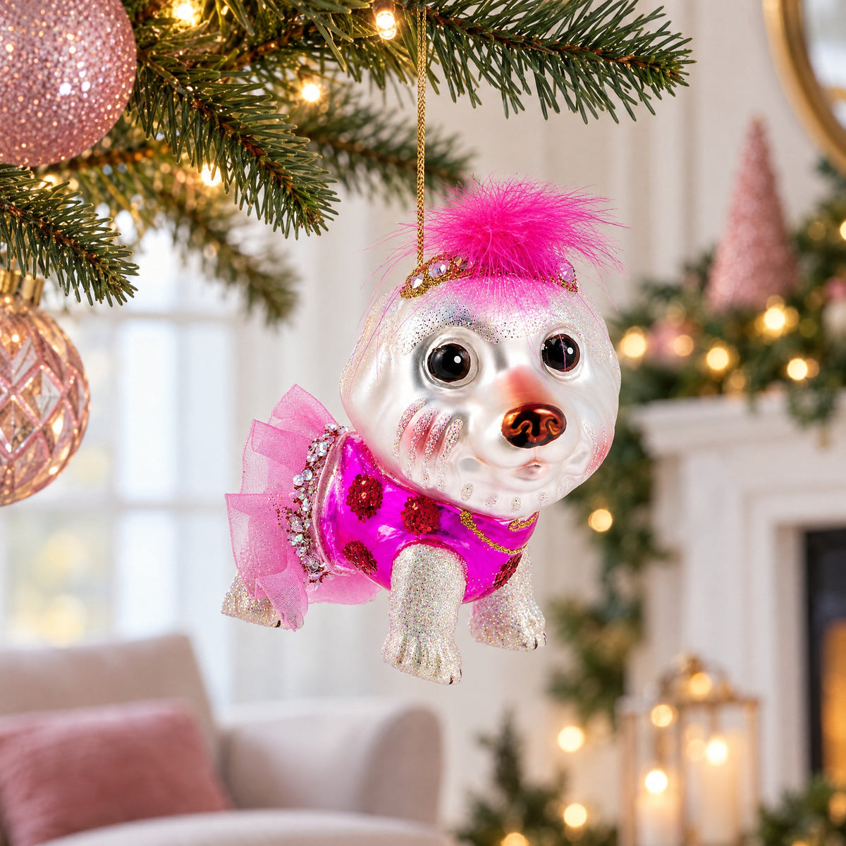 Bichon Frise Glass Christmas Ornament