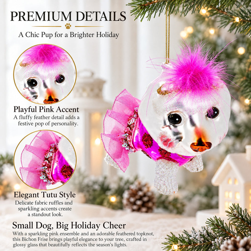 Bichon Frise Glass Christmas Ornament