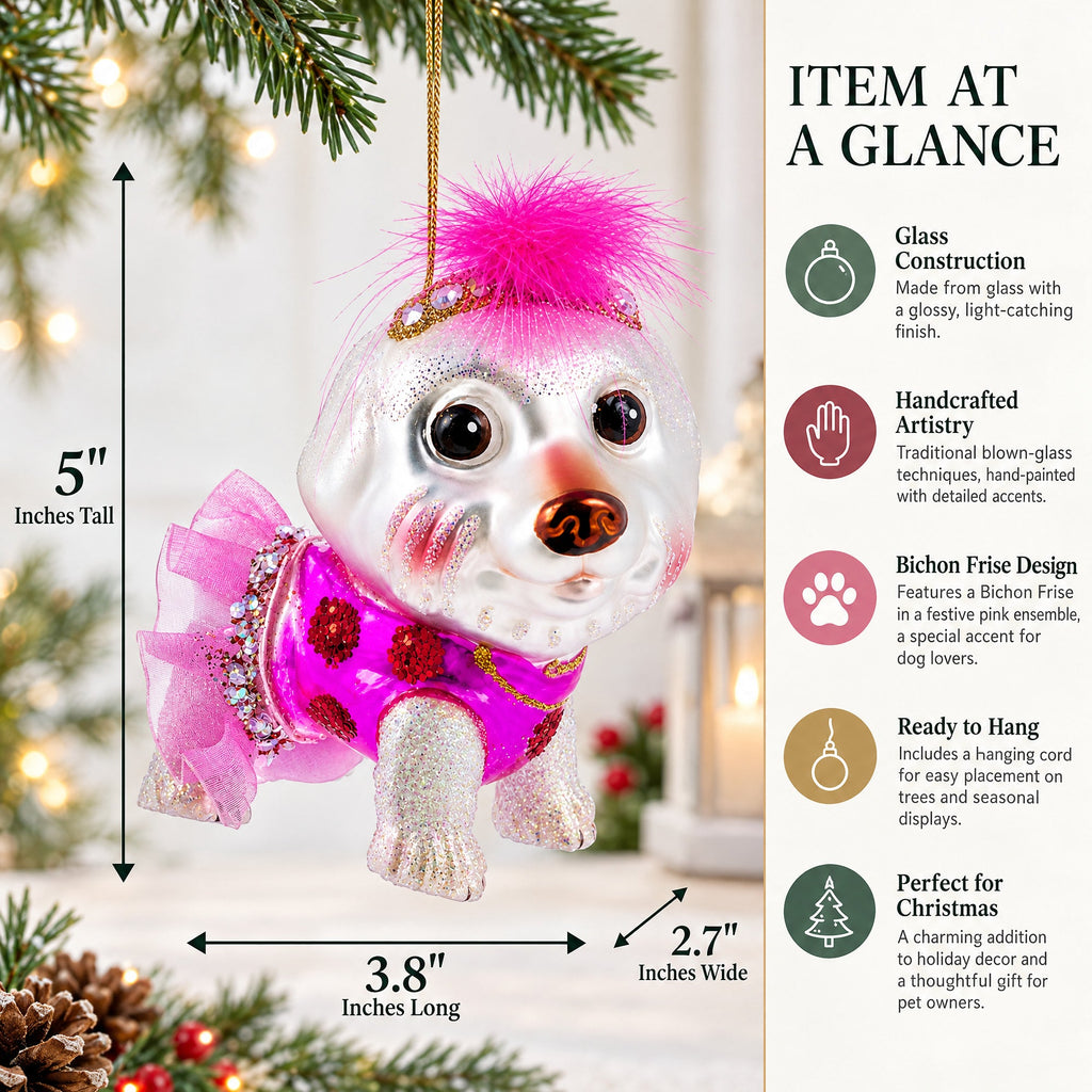 Bichon Frise Glass Christmas Ornament