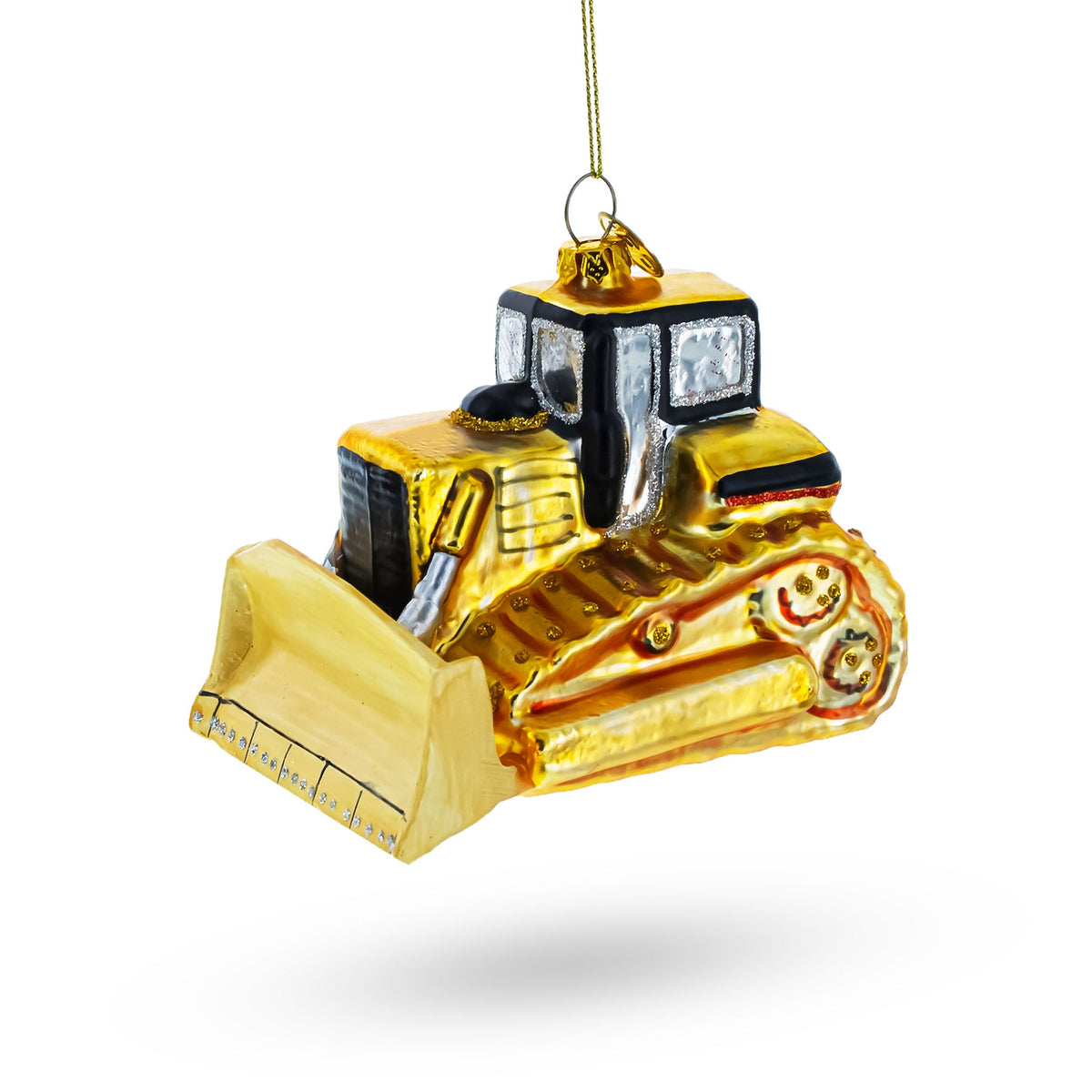 Rugged Bulldozer Blown Glass Christmas Ornament
