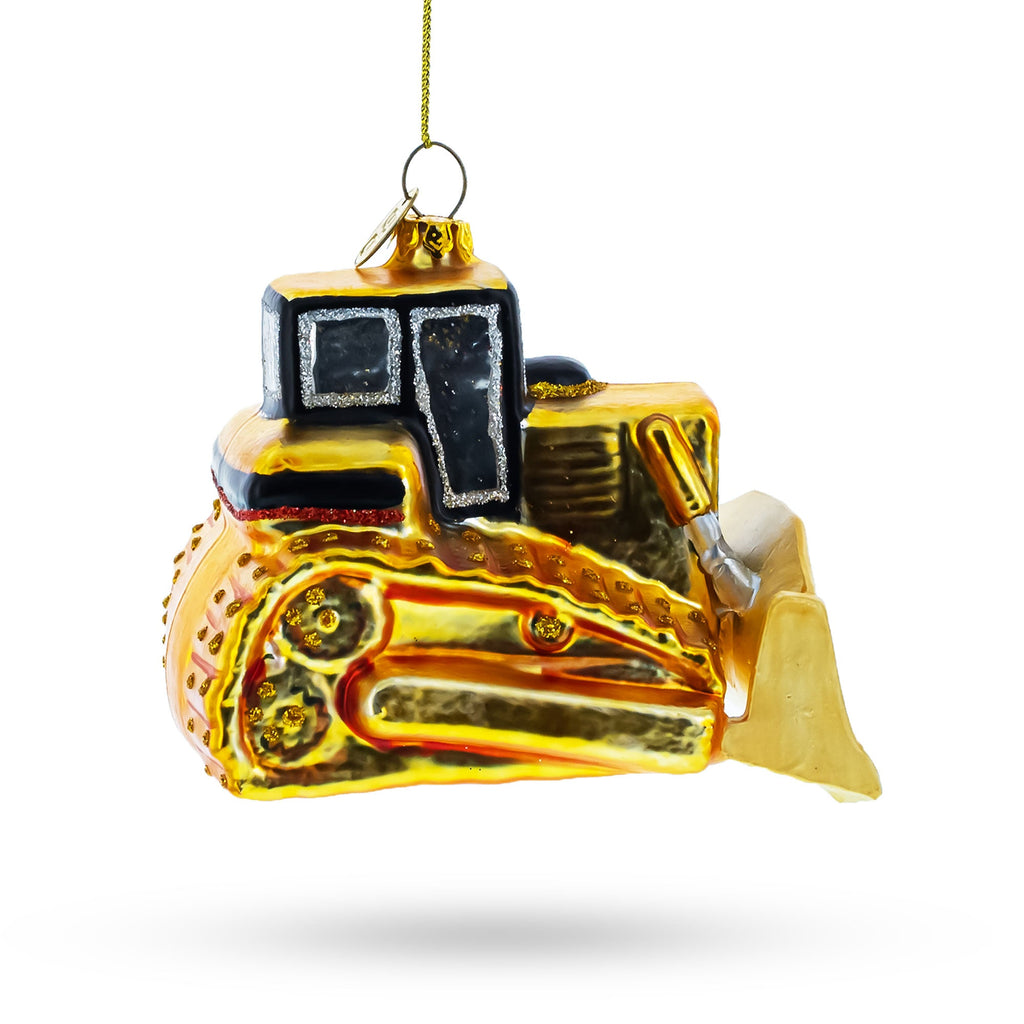 Rugged Bulldozer Blown Glass Christmas Ornament