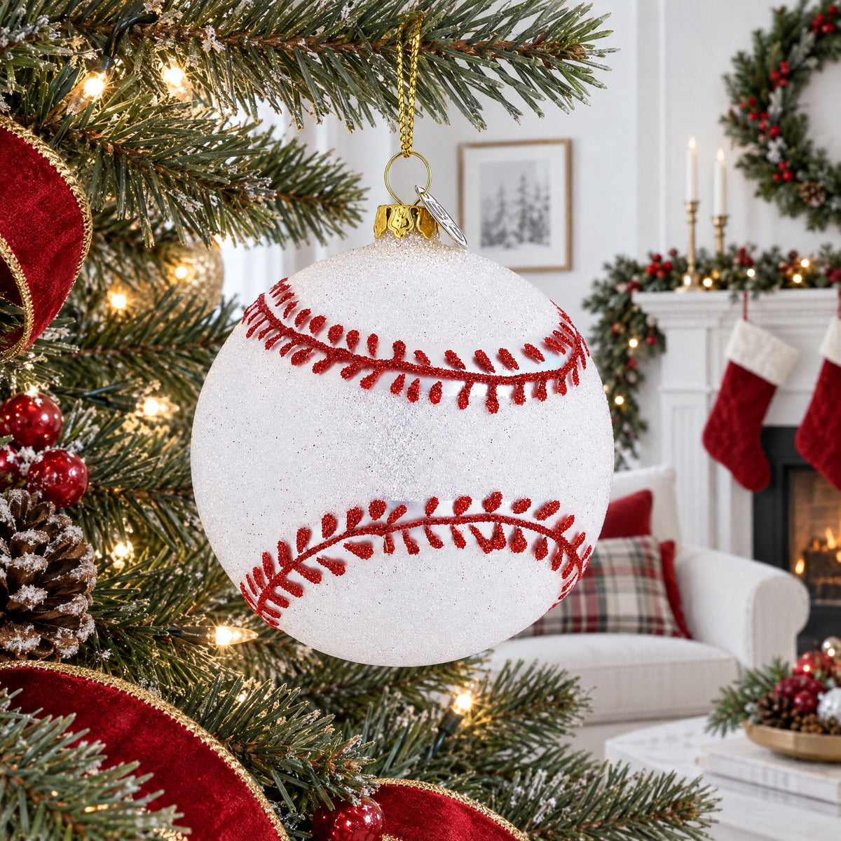 Home-Run Baseball Glass Christmas Ornament