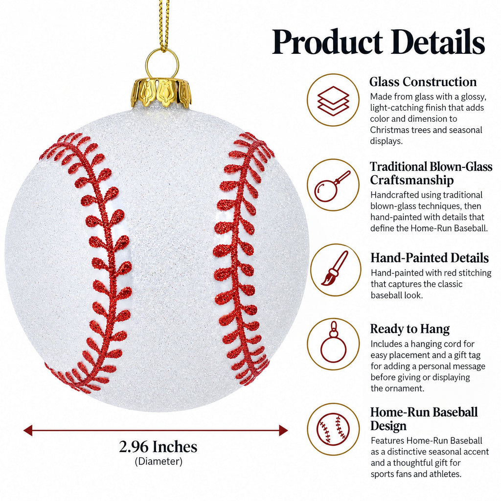 Home-Run Baseball Glass Christmas Ornament