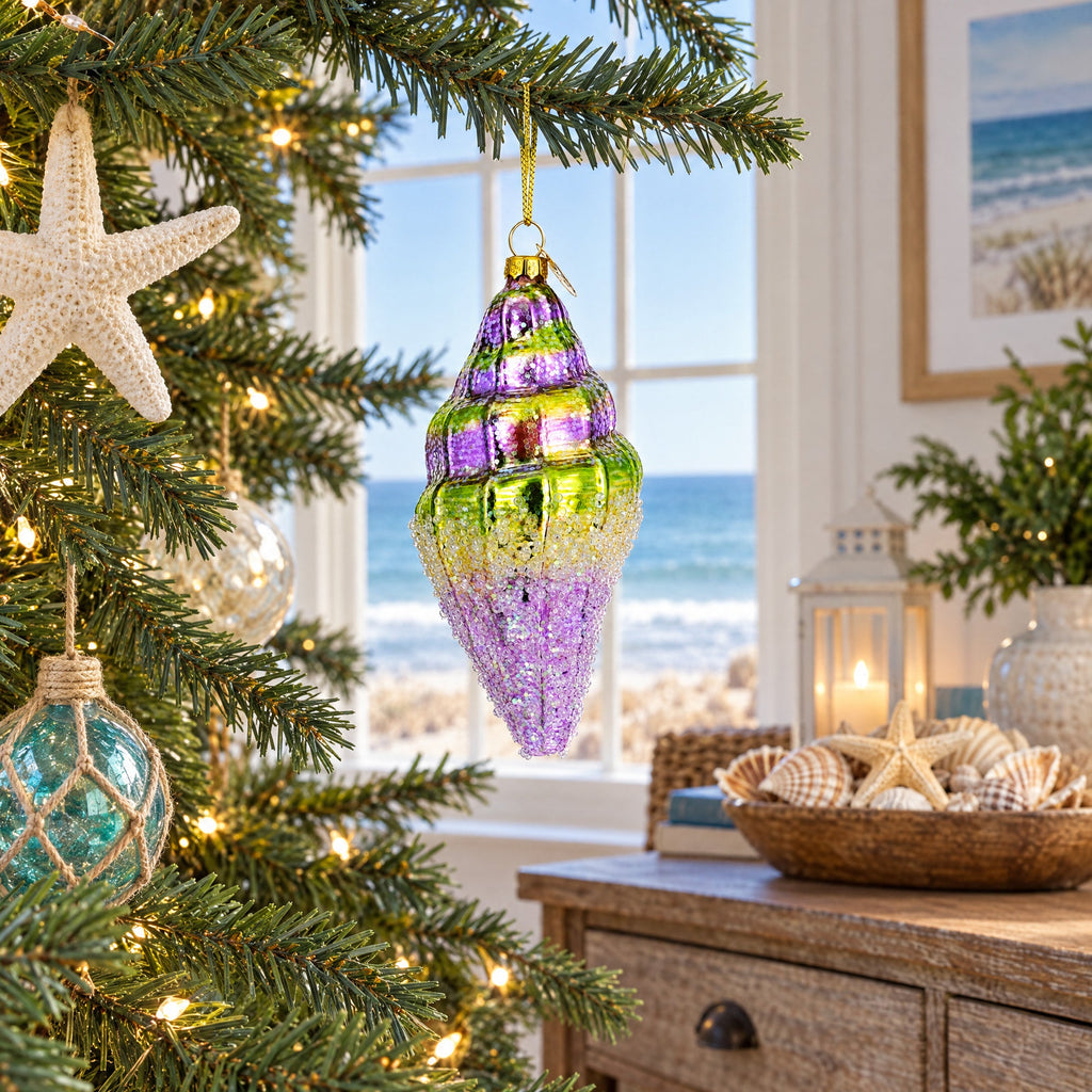 Sea Snail with Colorful Beads Glass Christmas Ornament