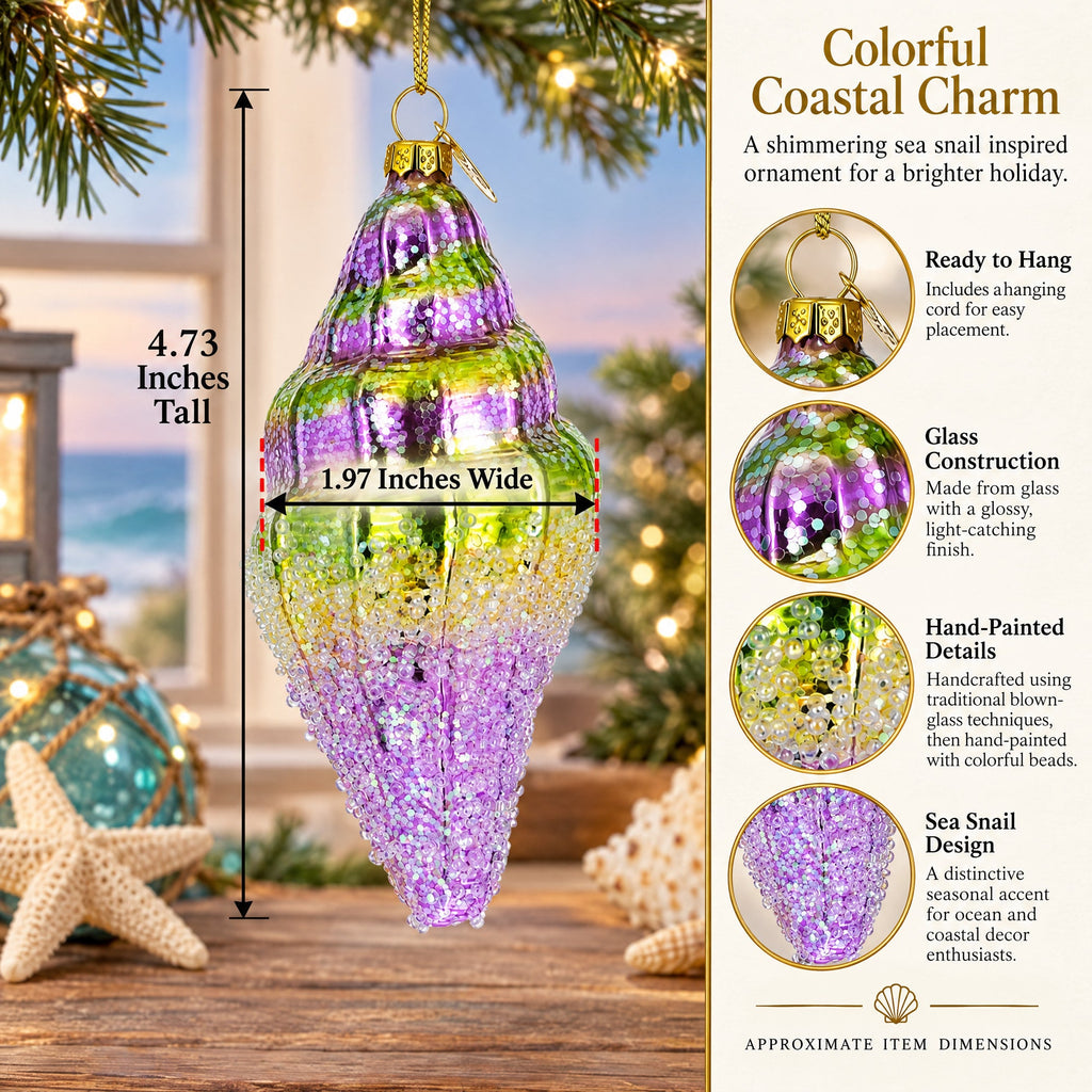 Sea Snail with Colorful Beads Glass Christmas Ornament