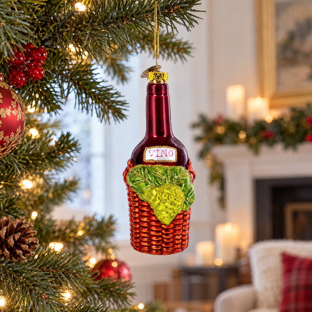 Red Wine Bottle Glass Christmas Ornament