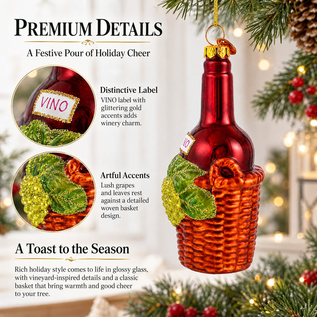 Red Wine Bottle Glass Christmas Ornament