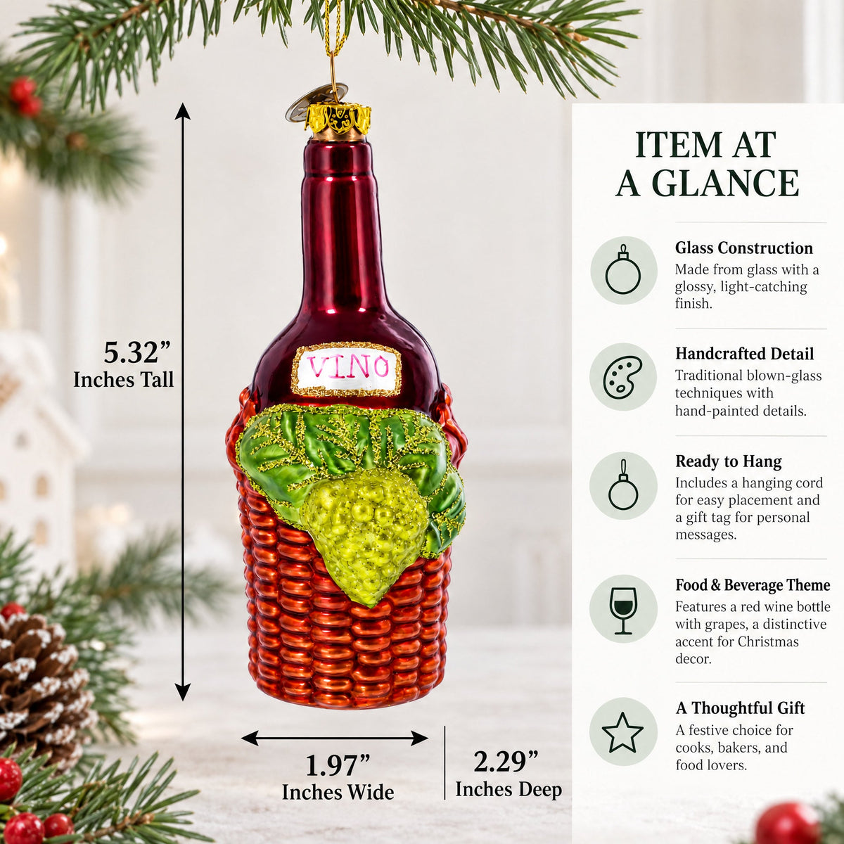 Red Wine Bottle Glass Christmas Ornament