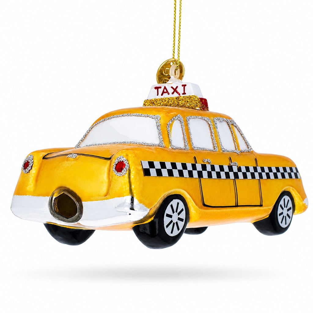 Yellow Taxi Glass Christmas Ornament