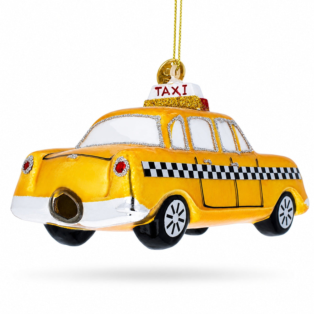 Yellow Taxi Glass Christmas Ornament