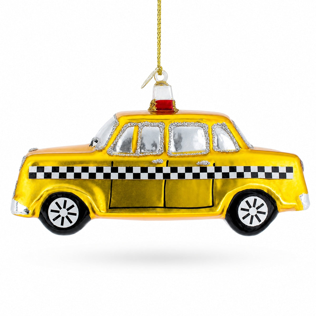 Yellow Taxi Glass Christmas Ornament