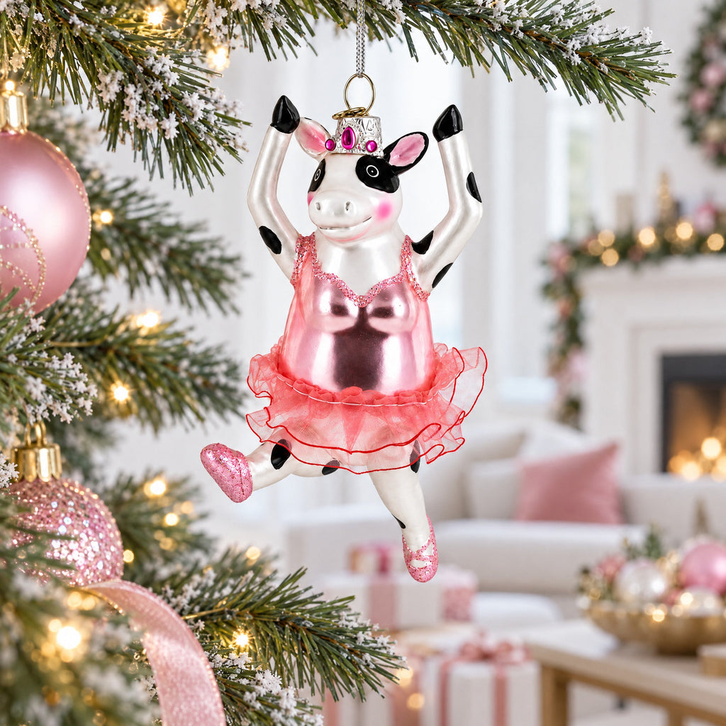 Ballerina Cow Glass Christmas Ornament