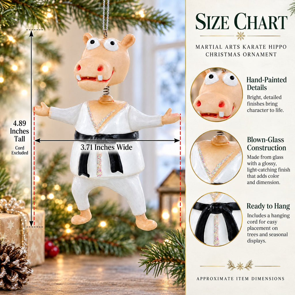 Martial Arts Karate Hippo Glass Christmas Ornament