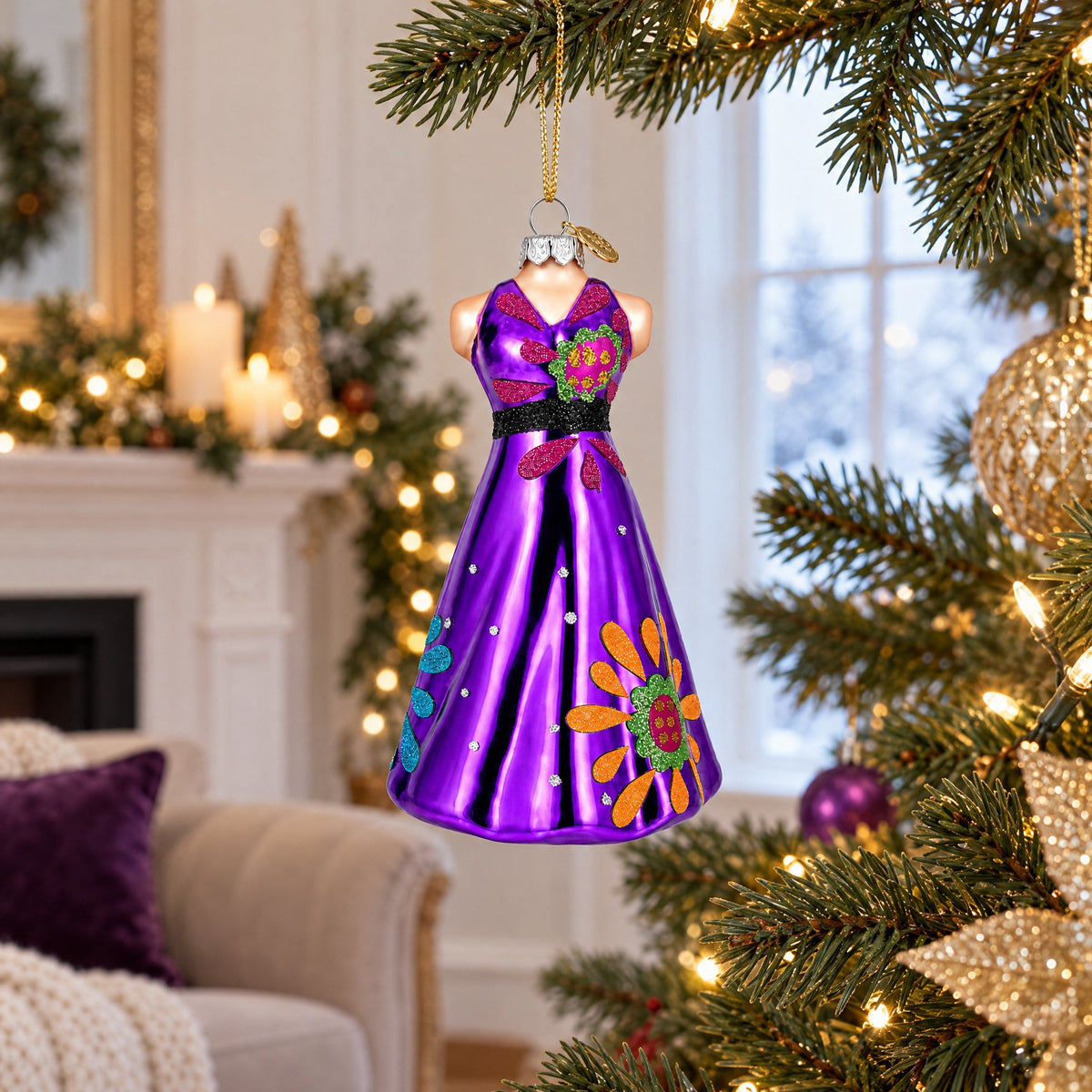 Elegant Purple Dress Glass Christmas Ornament