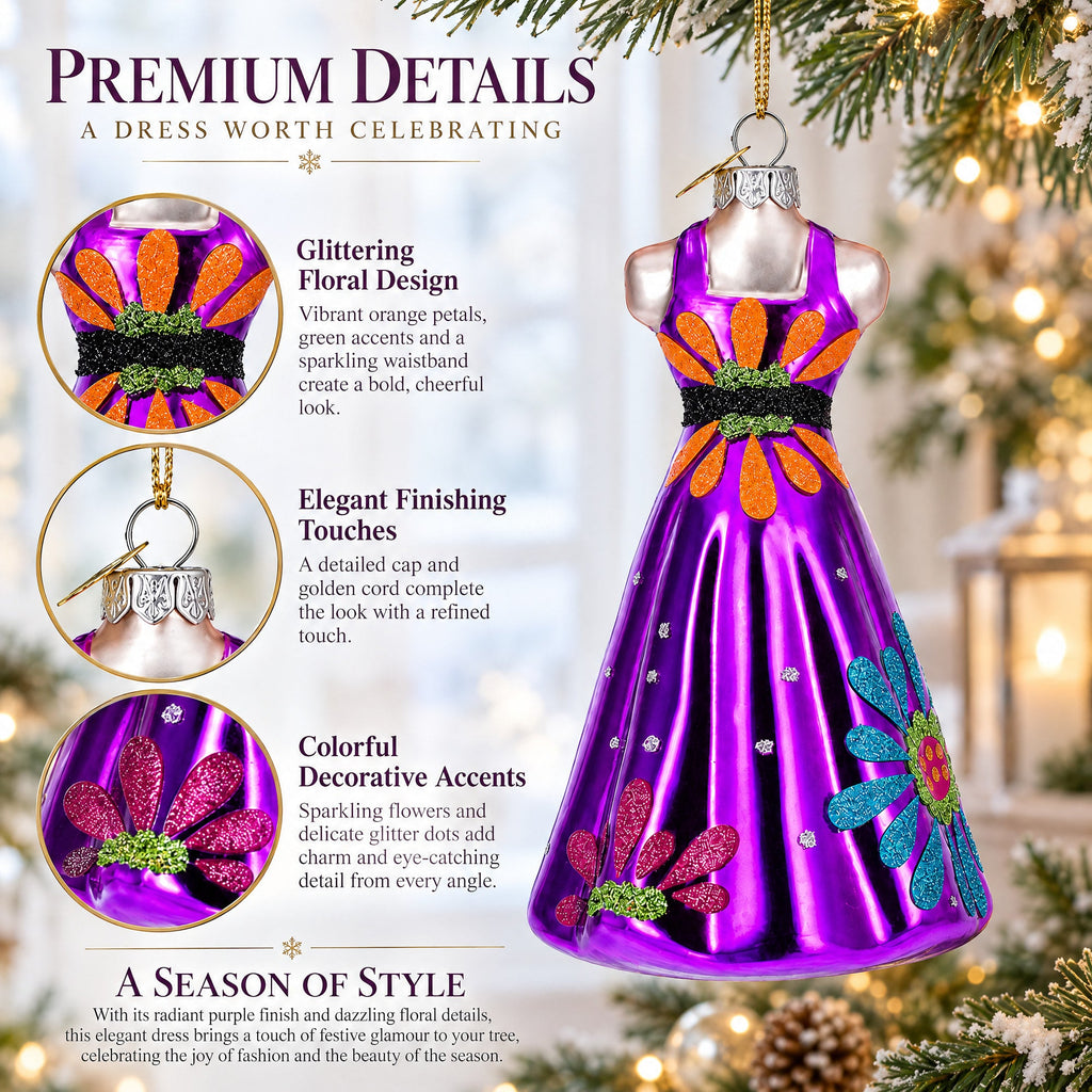 Elegant Purple Dress Glass Christmas Ornament