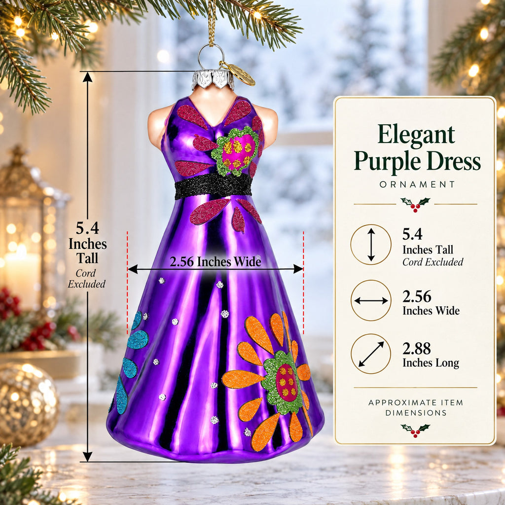 Elegant Purple Dress Glass Christmas Ornament