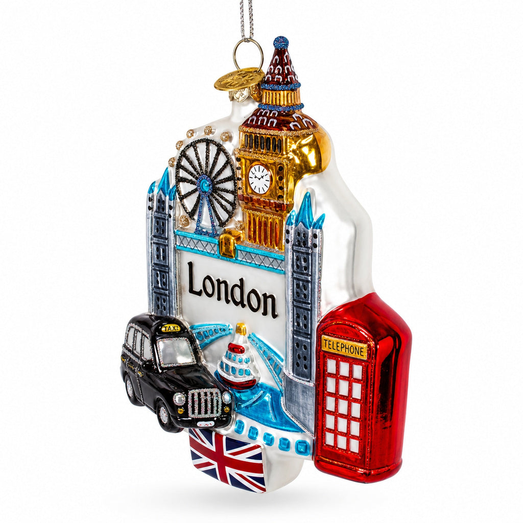 London Attractions, United Kingdom Glass Christmas Ornament