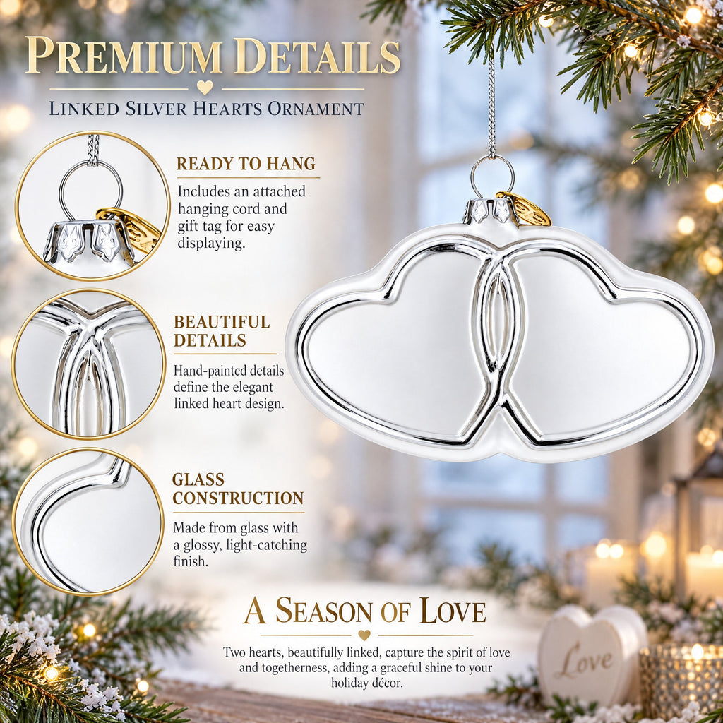 Linked Silver Hearts Glass Christmas Ornament
