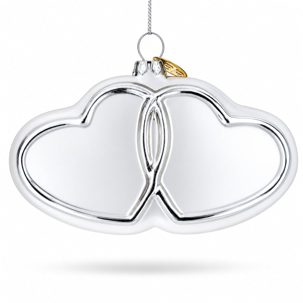 Linked Silver Hearts Glass Christmas Ornament