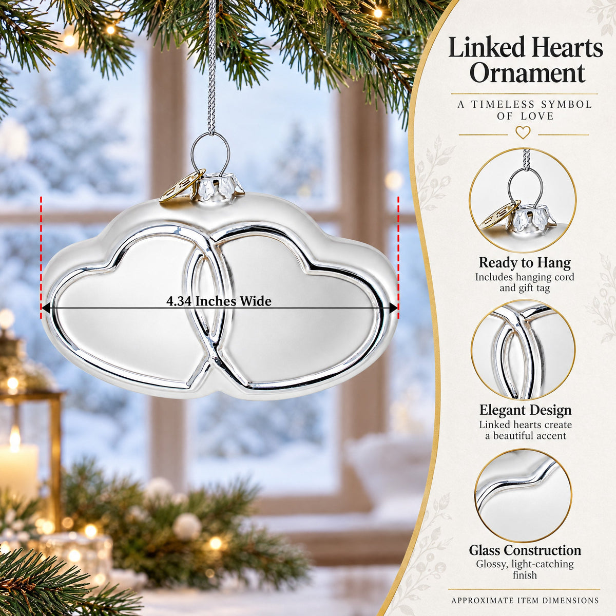 Linked Silver Hearts Glass Christmas Ornament