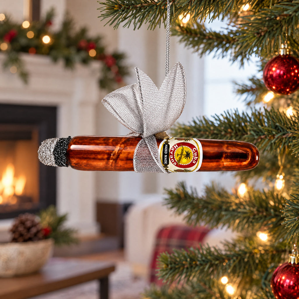 Premium Cigar with Box Glass Christmas Ornament