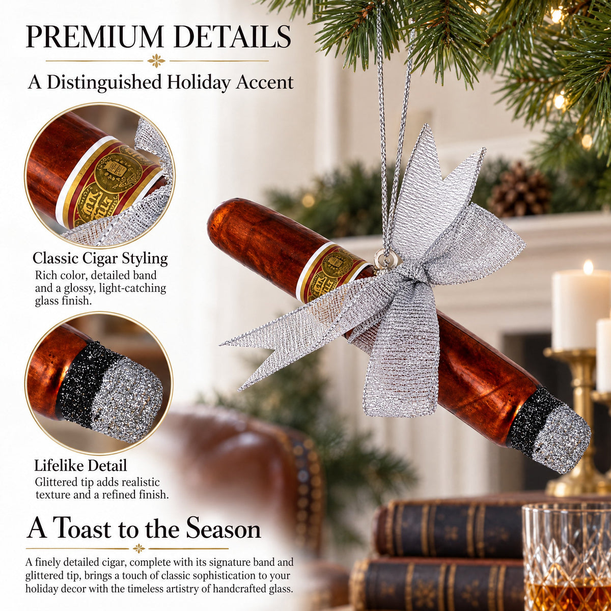 Premium Cigar with Box Glass Christmas Ornament