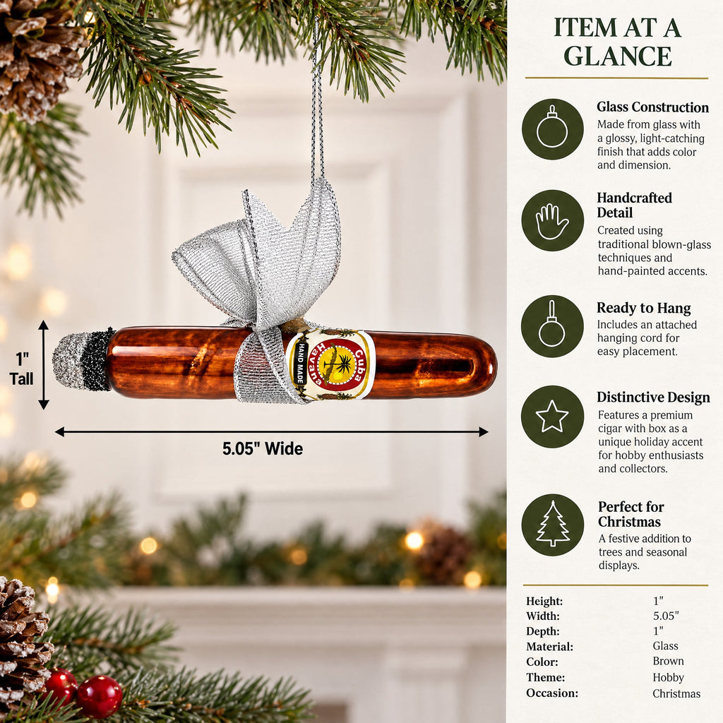 Premium Cigar with Box Glass Christmas Ornament