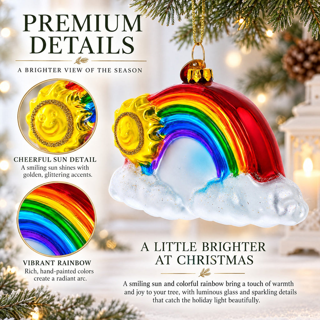 Rainbow and Smiling Sun Glass Christmas Ornament