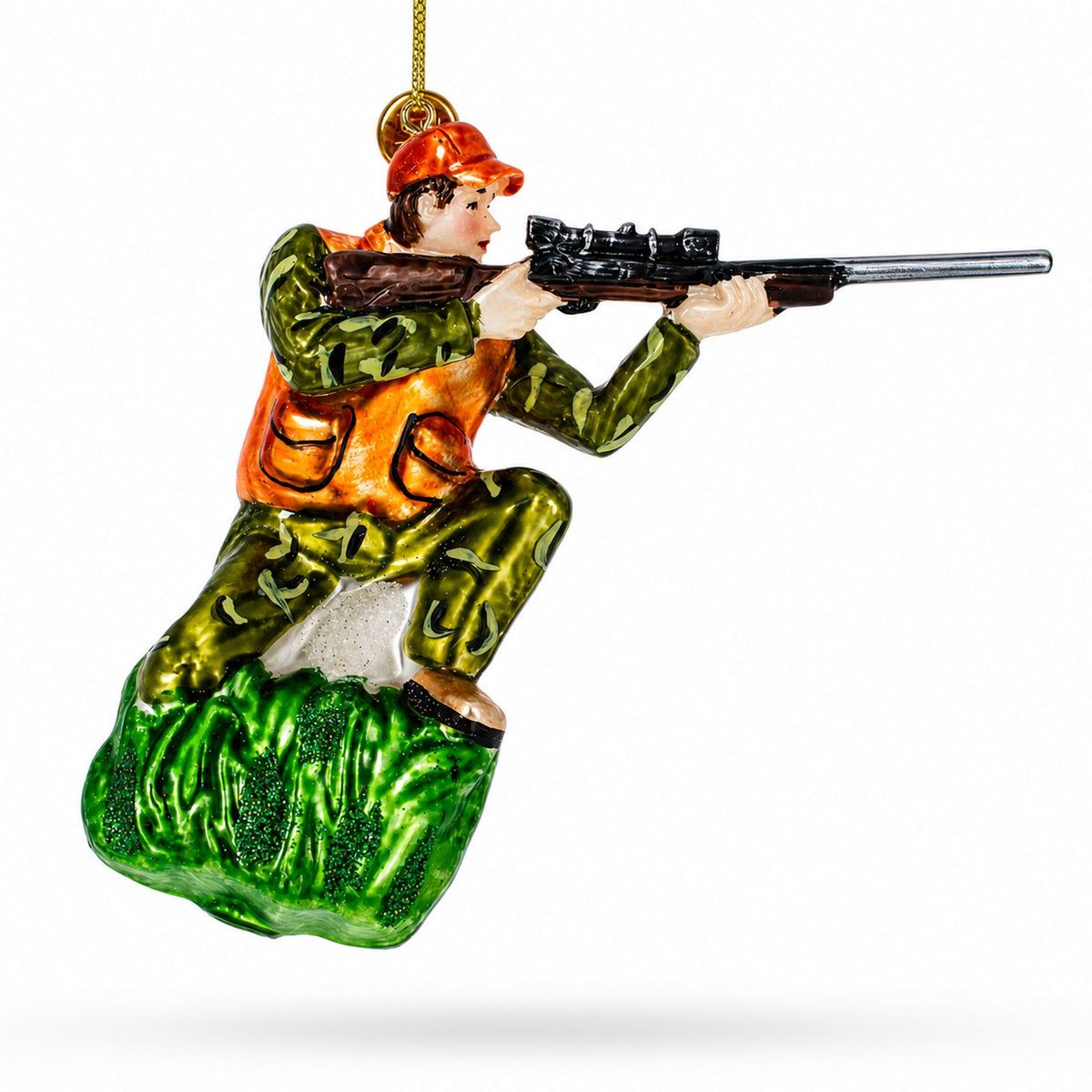 Sharpshooter Hunter with Rifle Glass Christmas Ornament