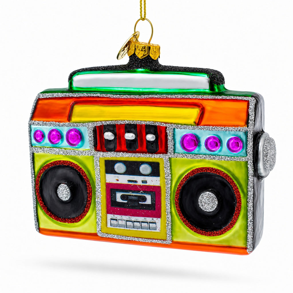 Vintage Cassette Player Boombox Glass Christmas Ornament