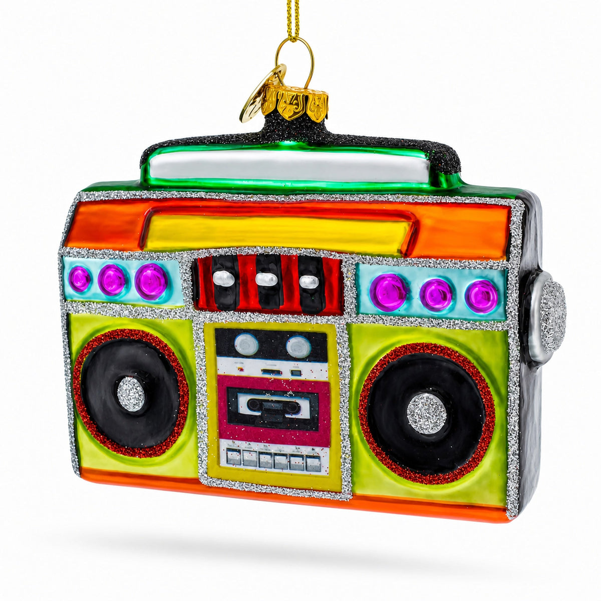 Vintage Cassette Player Boombox Glass Christmas Ornament