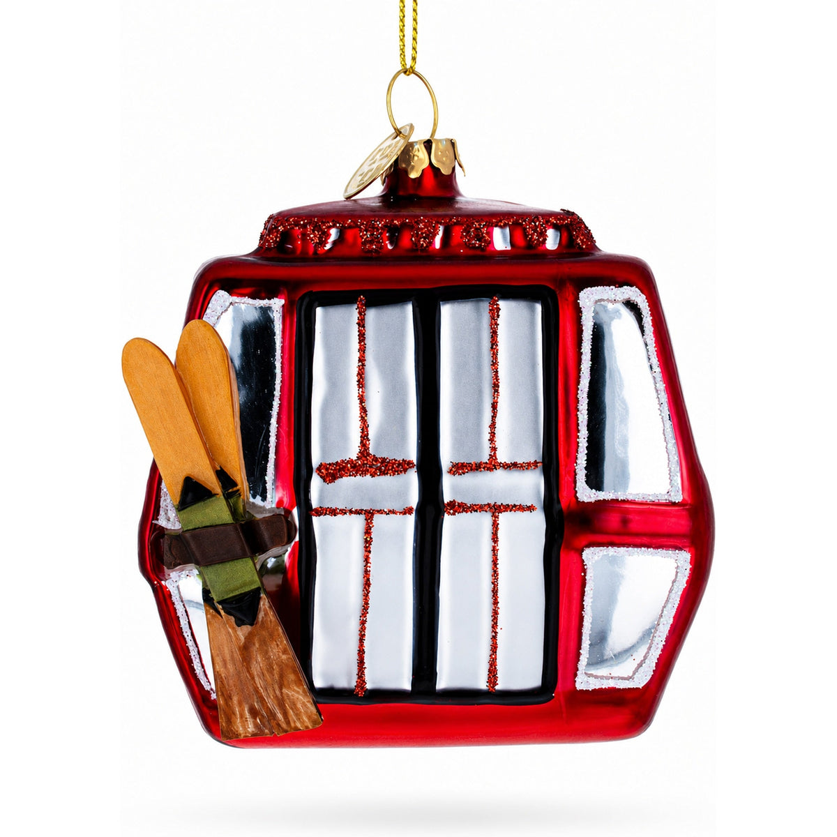 Ski Gondola Cable Car Glass Christmas Ornament