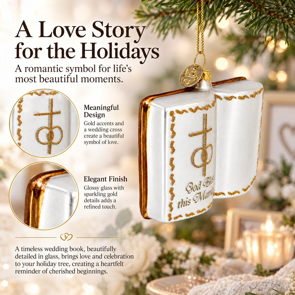 Romantic Wedding Book Glass Christmas Ornament