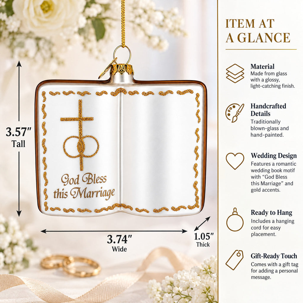 Romantic Wedding Book Glass Christmas Ornament