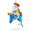 Santa Diver Riding Dolphin Glass Christmas Ornament
