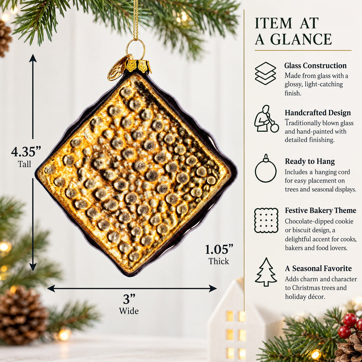 Chocolate-Dipped Cookie or Biscuit Glass Christmas Ornament