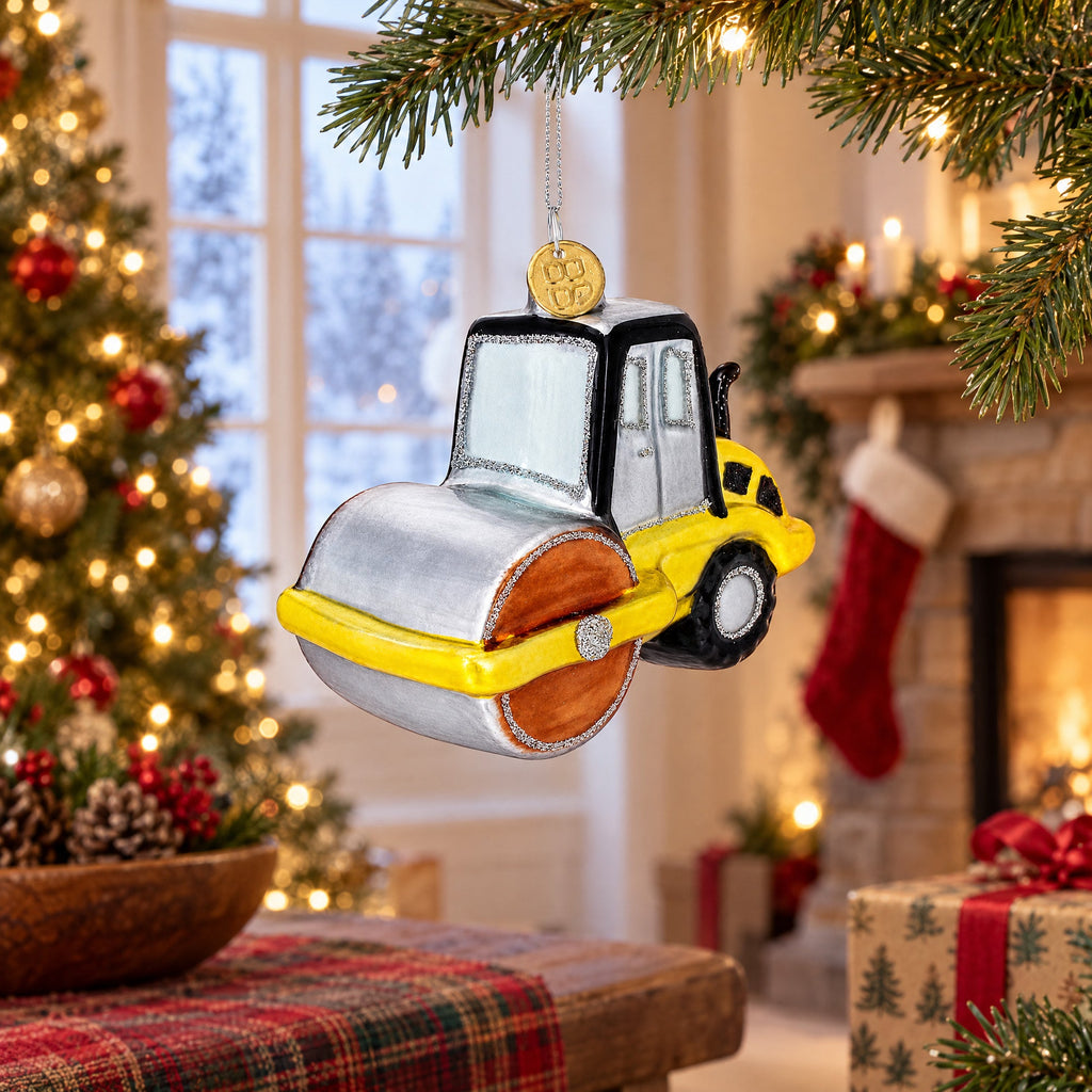 Road Roller Glass Christmas Ornament