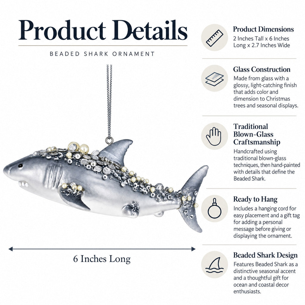 Beaded Shark Glass Christmas Ornament