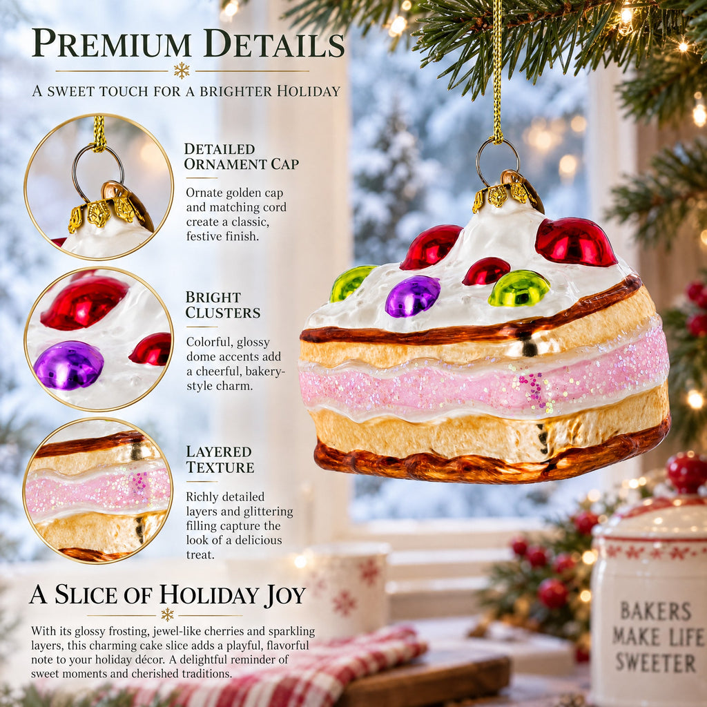 Cherry Cake Glass Christmas Ornament