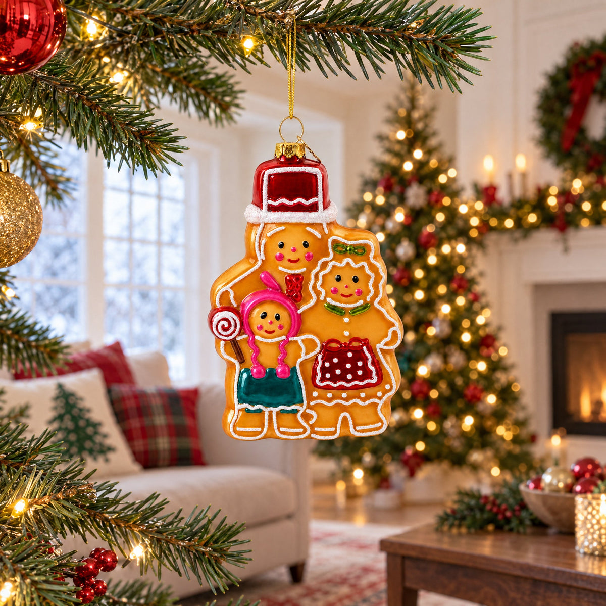 Gingerbread Family Glass Christmas Ornament
