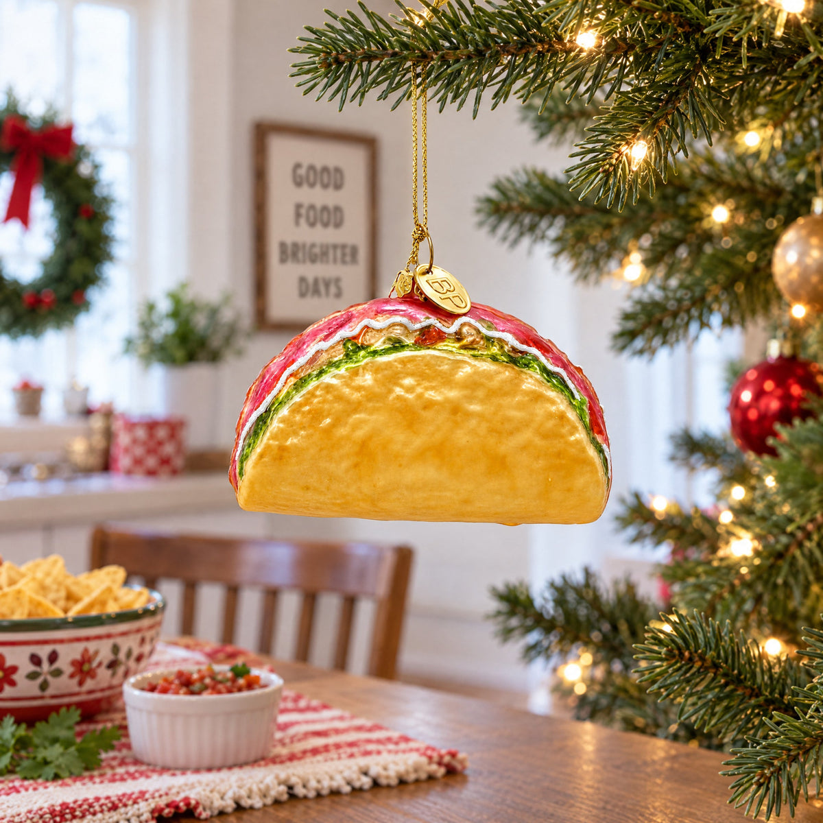 Taco Shell with Toppings Glass Christmas Ornament
