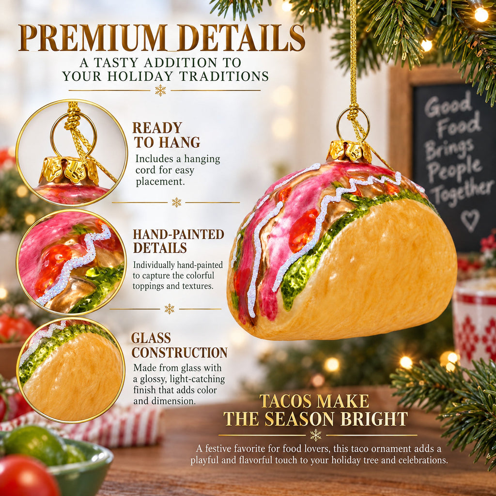 Taco Shell with Toppings Glass Christmas Ornament