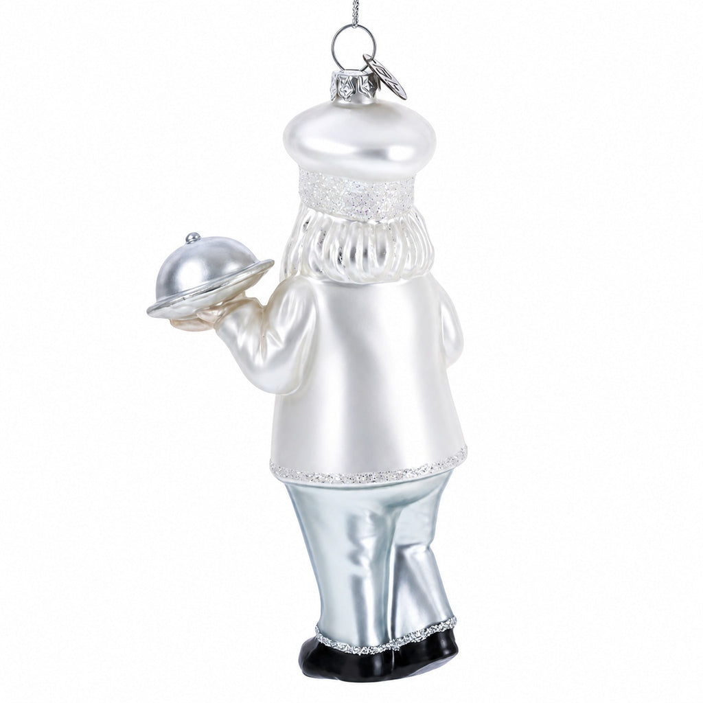 Chef Santa Serving a Festive Feast Glass Christmas Ornament