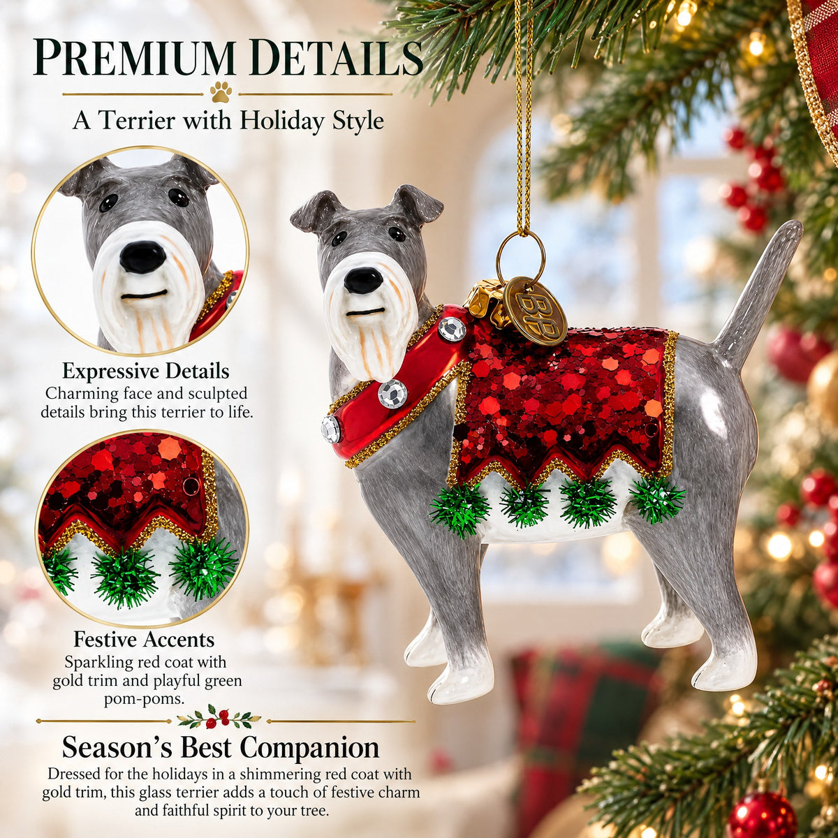 Irish Terrier Glass Christmas Ornament