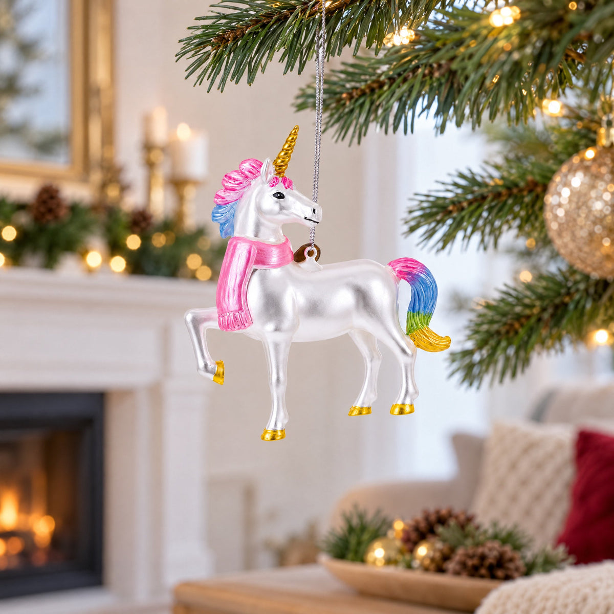 Rainbow Unicorn Glass Christmas Ornament